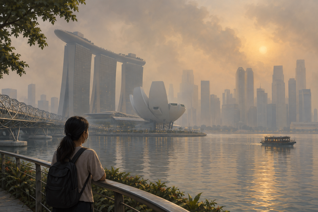 Ilustrasi kabut asap yang menyelimuti kawasan Marina Bay Singapura.