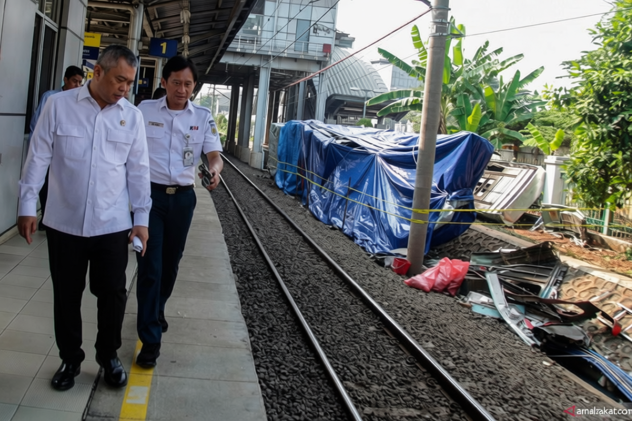 Menhub dan Dirut KAI meninjau lokasi insiden tabrakan kereta di Stasiun Bekasi Timur