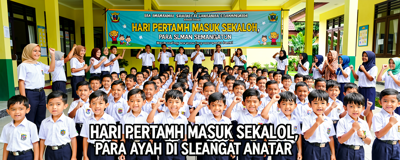 Hari Pertama Masuk Sekolah, Para Ayah di Sleman Semangat Antar Anak