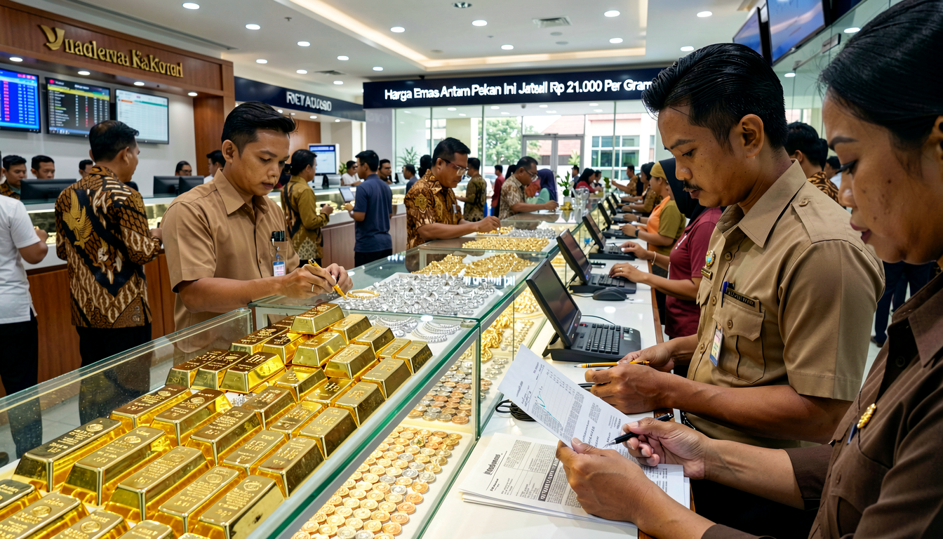 Harga Emas Antam Pekan Ini Jatuh Rp 21.000 Per Gram